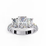 Load image into Gallery viewer, Radiant Cut Three-Stone Diamond Engagement Ring in 18K Gold with Pavé Accents