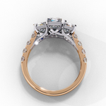 Load image into Gallery viewer, Radiant Cut Three-Stone Diamond Engagement Ring in 18K Gold with Pavé Accents