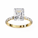 Load image into Gallery viewer, Radiant Cut Diamond Ring 2.00ct VVS2 F Color with Round Side Stones in 18K Gold