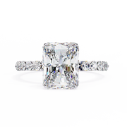 Radiant Cut Diamond Ring 2.00ct VVS2 F Color with Round Side Stones in 18K Gold