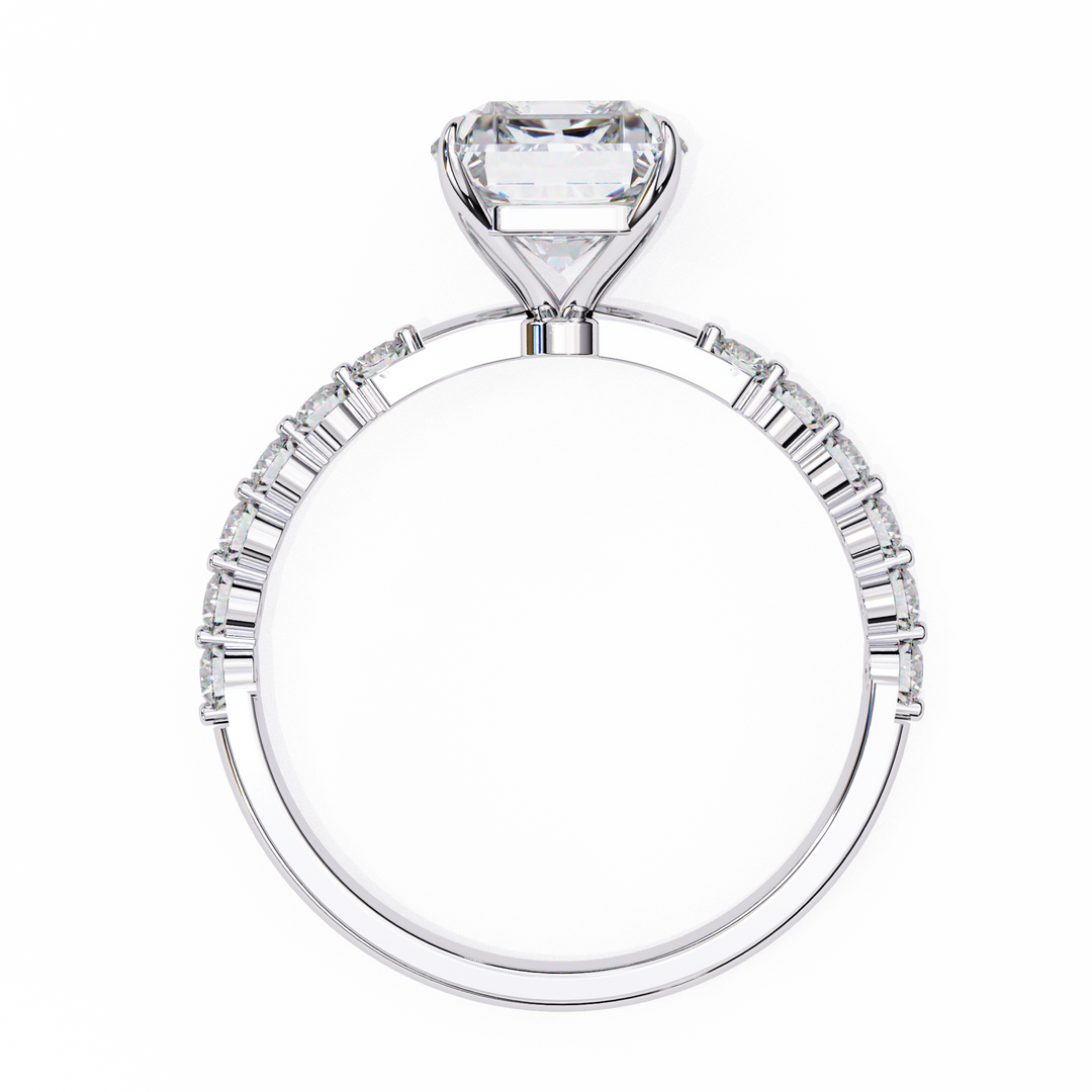 Radiant Cut Diamond Ring 2.00ct VVS2 F Color with Round Side Stones in 18K Gold