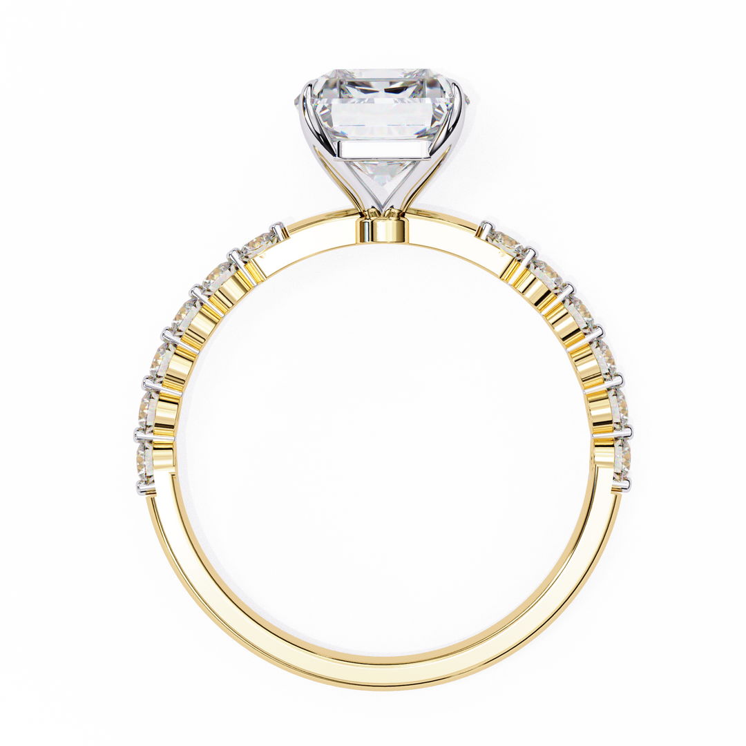 Radiant Cut Diamond Ring 2.00ct VVS2 F Color with Round Side Stones in 18K Gold