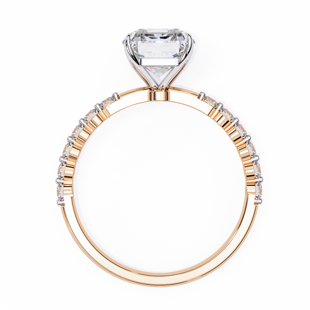 Radiant Cut Diamond Ring 2.00ct VVS2 F Color with Round Side Stones in 18K Gold