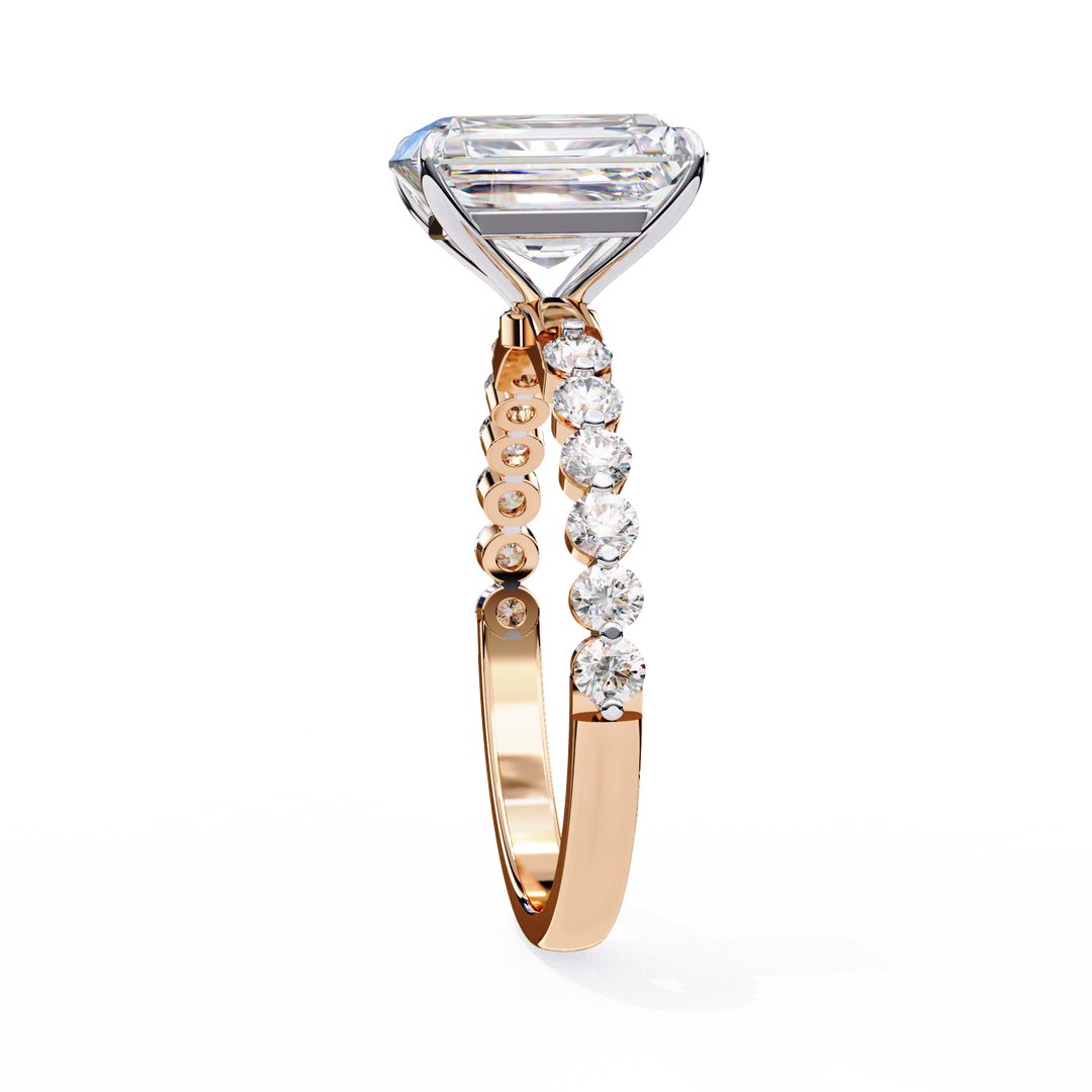 Radiant Cut Diamond Ring 2.00ct VVS2 F Color with Round Side Stones in 18K Gold