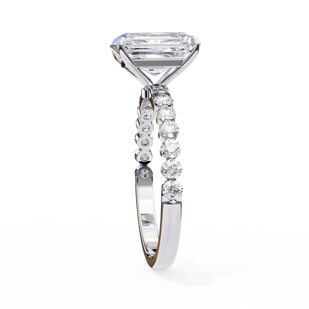 Radiant Cut Diamond Ring 2.00ct VVS2 F Color with Round Side Stones in 18K Gold
