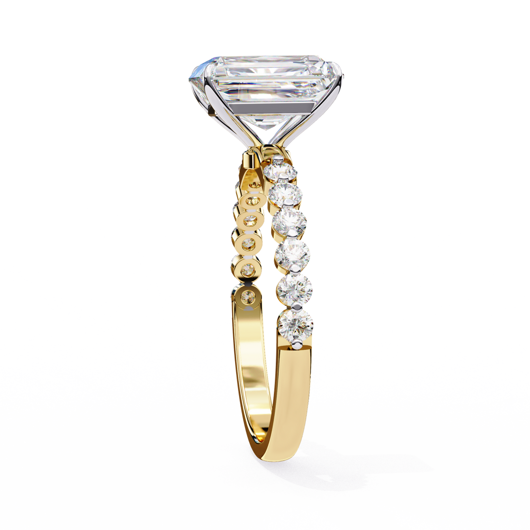Radiant Cut Diamond Ring 2.00ct VVS2 F Color with Round Side Stones in 18K Gold