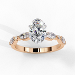 Load image into Gallery viewer, 2.20ct Oval Cut Lab Grown Diamond Engagement Ring – VVS2 Clarity, F Color | Marquise &amp; Round Side Stones in 18K Gold