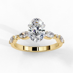 Load image into Gallery viewer, 2.20ct Oval Cut Lab Grown Diamond Engagement Ring – VVS2 Clarity, F Color | Marquise &amp; Round Side Stones in 18K Gold