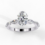 Load image into Gallery viewer, 2.20ct Oval Cut Lab Grown Diamond Engagement Ring – VVS2 Clarity, F Color | Marquise &amp; Round Side Stones in 18K Gold