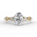 Load image into Gallery viewer, 2.20ct Oval Cut Lab Grown Diamond Engagement Ring – VVS2 Clarity, F Color | Marquise &amp; Round Side Stones in 18K Gold