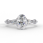 Load image into Gallery viewer, 2.20ct Oval Cut Lab Grown Diamond Engagement Ring – VVS2 Clarity, F Color | Marquise &amp; Round Side Stones in 18K Gold