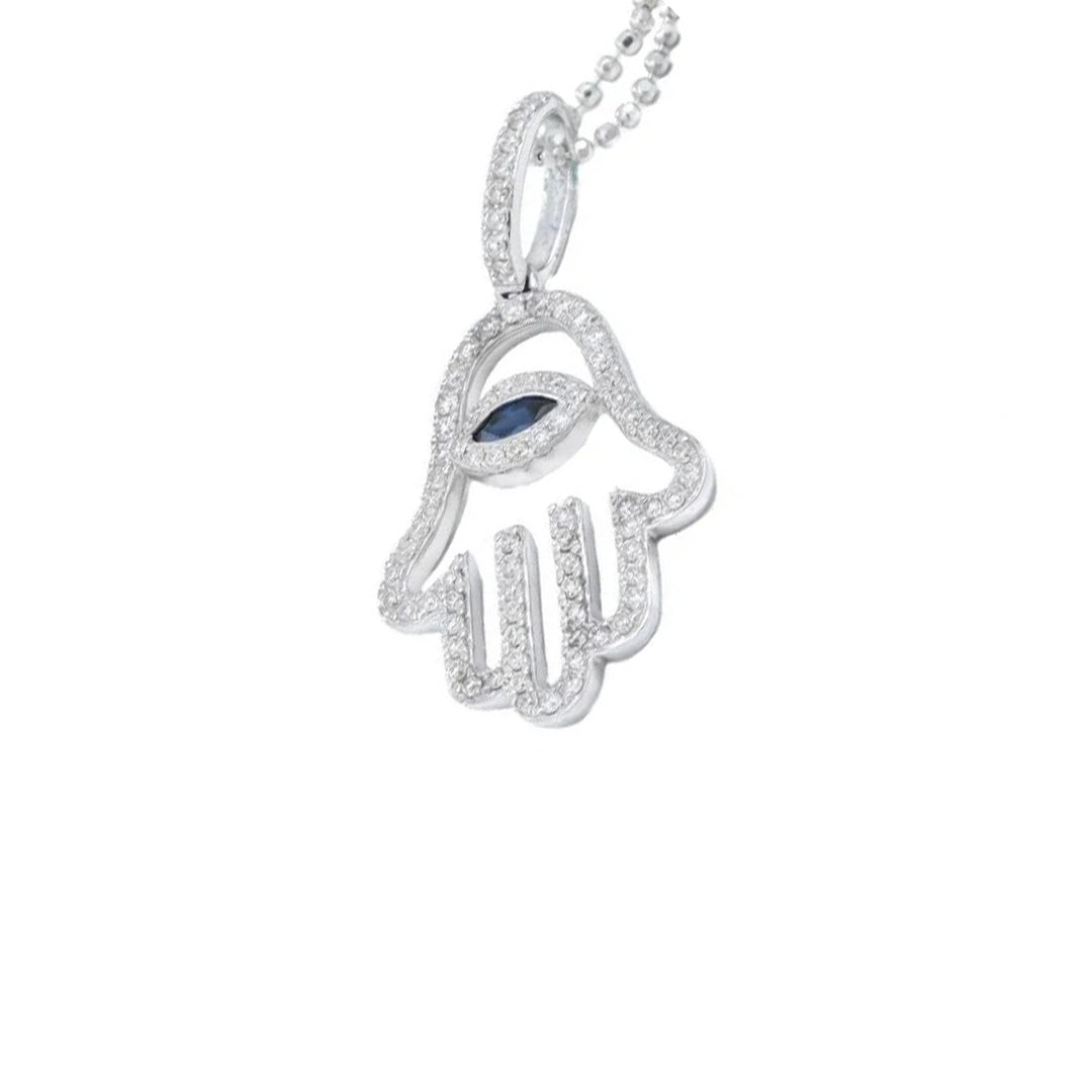 Blue Sapphire Eye & Hand Pendant with Chain