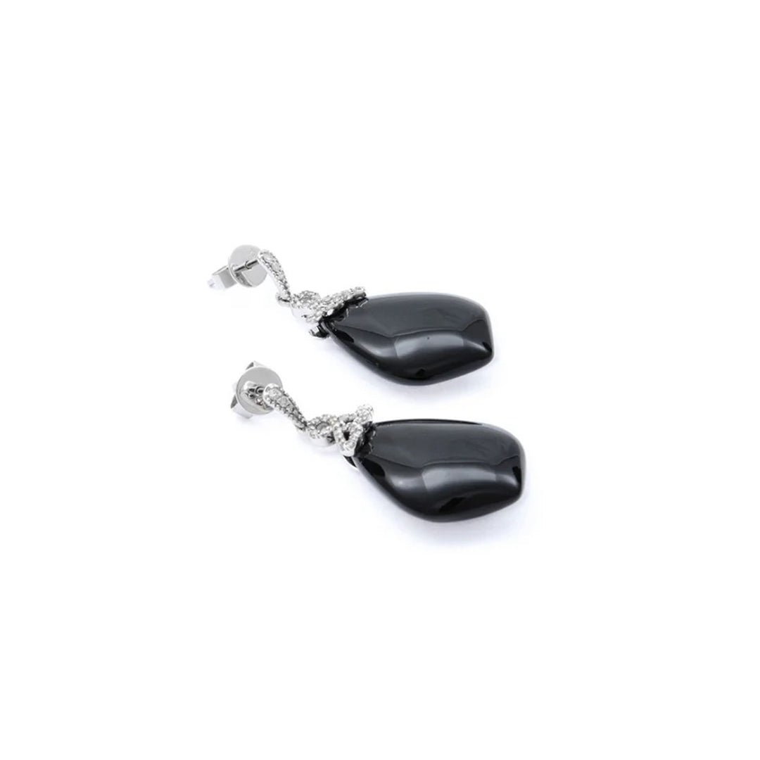 Black Agate & Diamond Drop Earrings