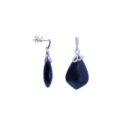 Black Agate & Diamond Drop Earrings