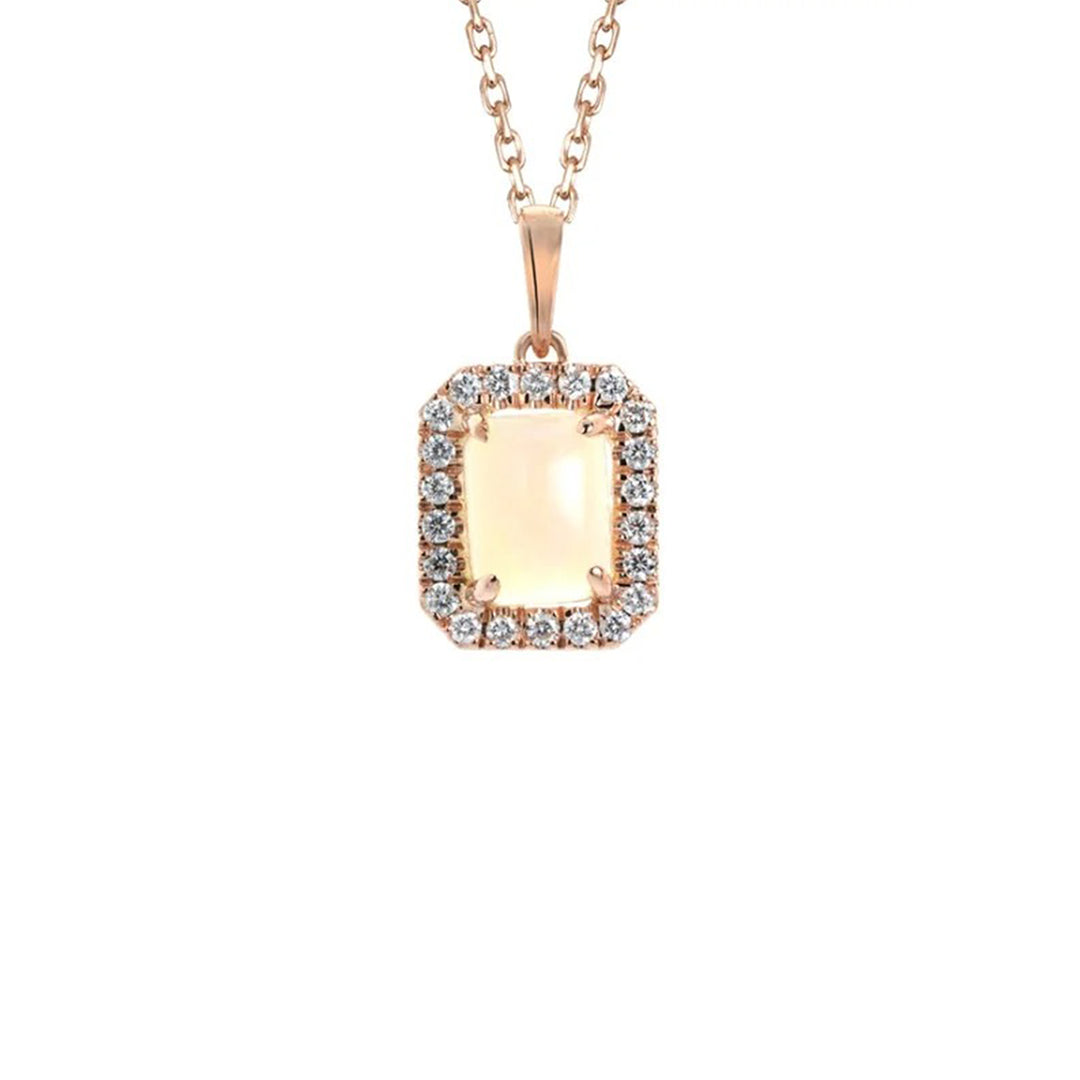 Emerald Cut Opal Halo Diamond Pendant