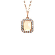 Emerald Cut Opal Halo Diamond Pendant