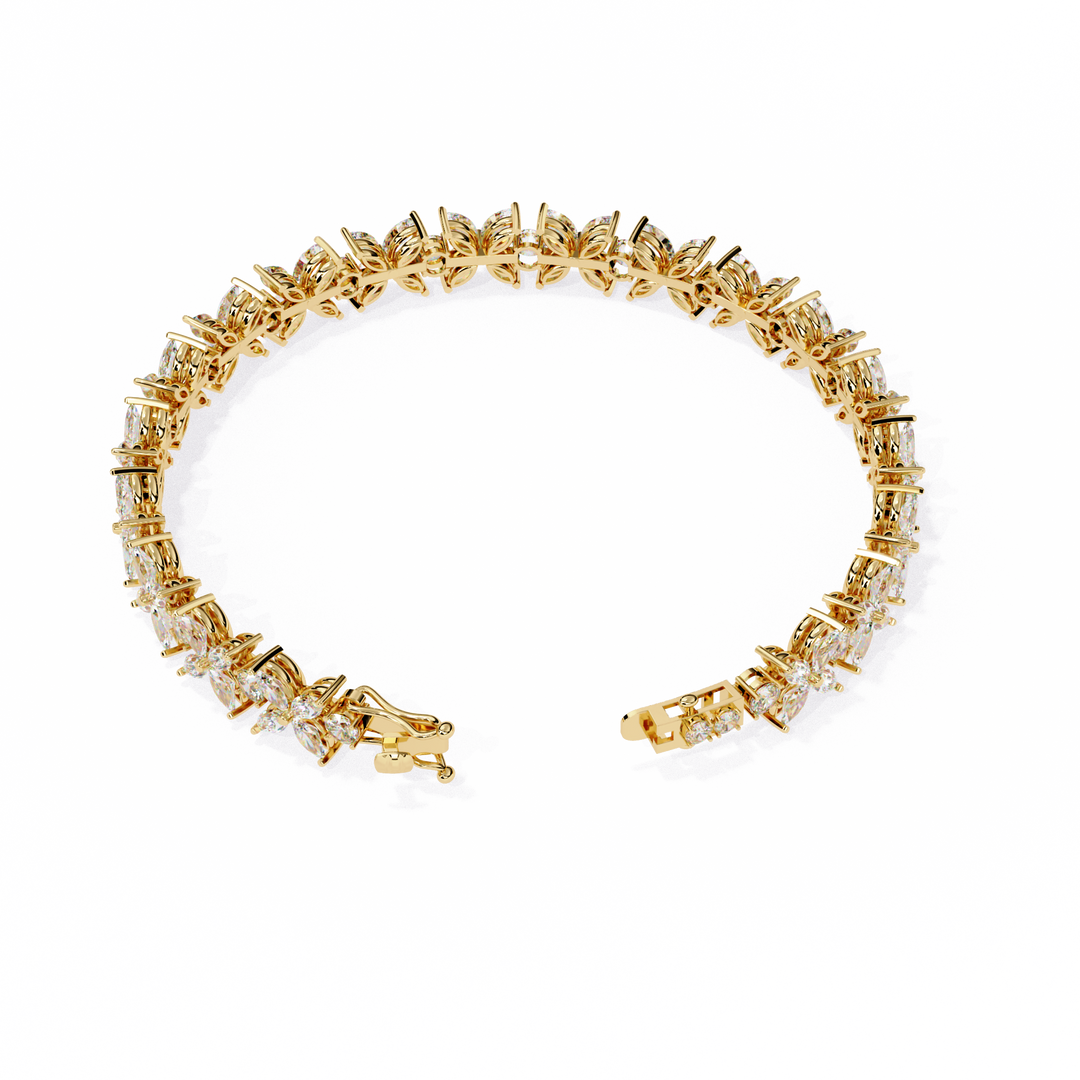 Blooming Marquise & Round Lab Diamond Bracelet — 6.50ct Total, D–F Color, VVS–VS Clarity, 18K Gold