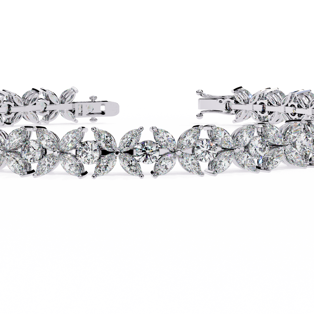 Blooming Marquise & Round Lab Diamond Bracelet — 6.50ct Total, D–F Color, VVS–VS Clarity, 18K Gold
