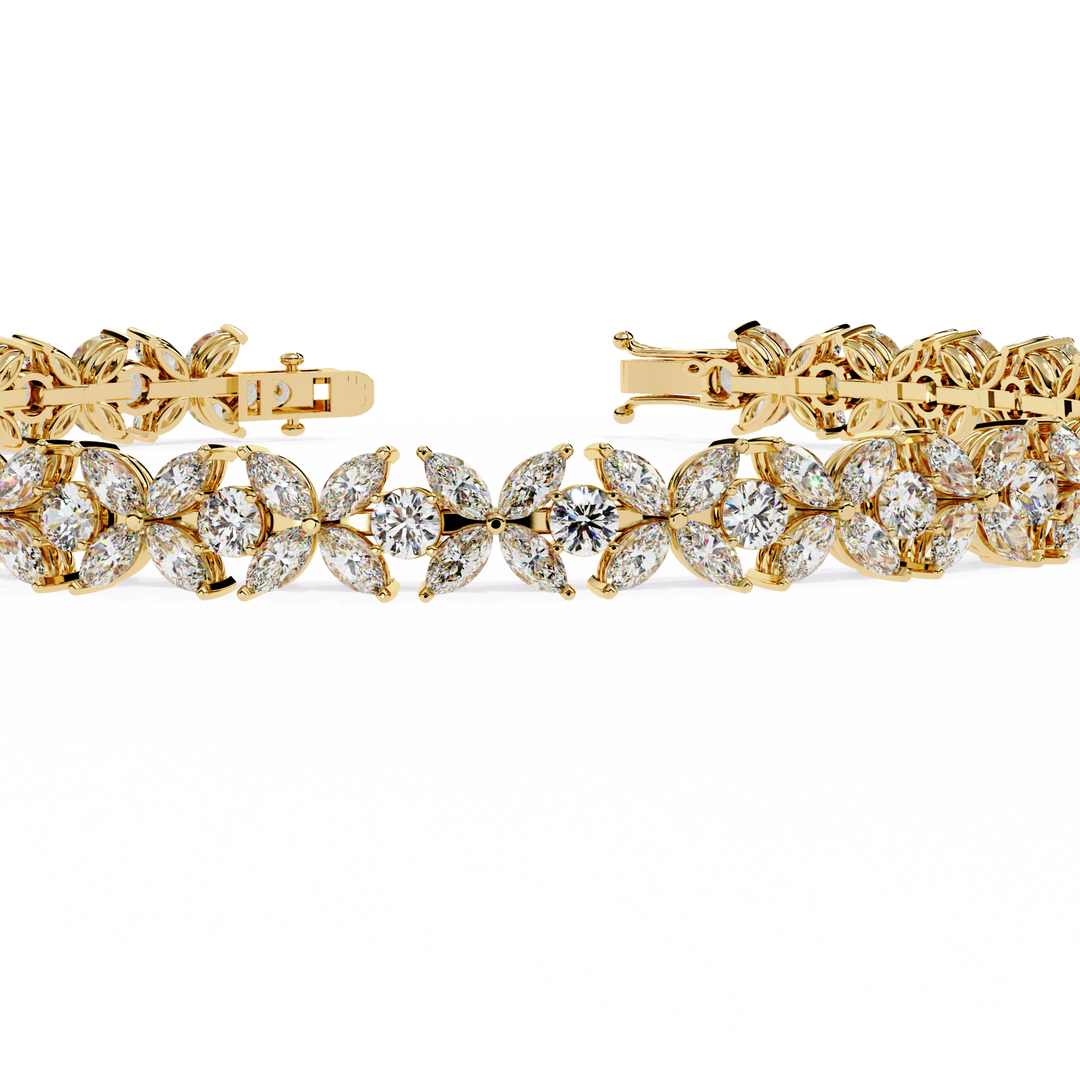 Blooming Marquise & Round Lab Diamond Bracelet — 6.50ct Total, D–F Color, VVS–VS Clarity, 18K Gold