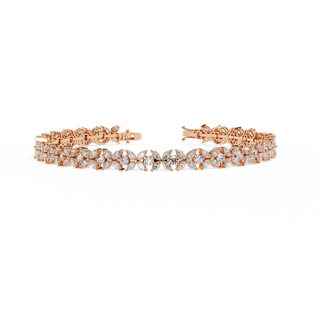 Blooming Marquise & Round Lab Diamond Bracelet — 6.50ct Total, D–F Color, VVS–VS Clarity, 18K Gold