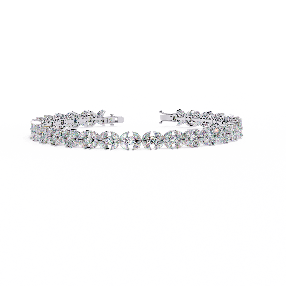 Blooming Marquise & Round Lab Diamond Bracelet — 6.50ct Total, D–F Color, VVS–VS Clarity, 18K Gold