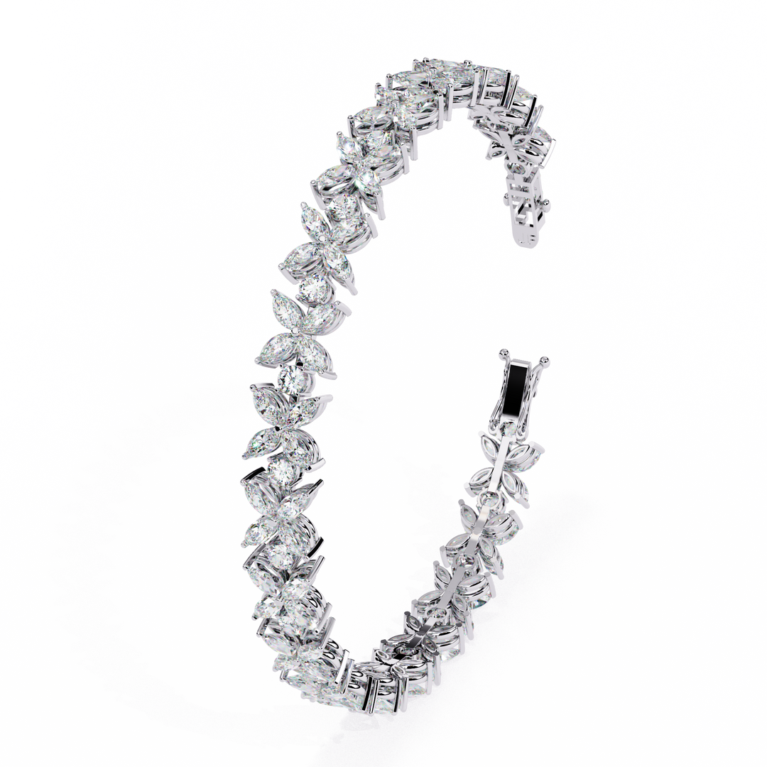 Blooming Marquise & Round Lab Diamond Bracelet — 6.50ct Total, D–F Color, VVS–VS Clarity, 18K Gold