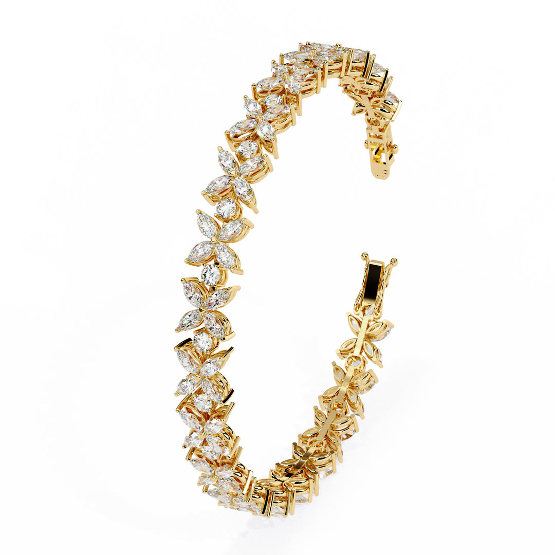 Blooming Marquise & Round Lab Diamond Bracelet — 6.50ct Total, D–F Color, VVS–VS Clarity, 18K Gold