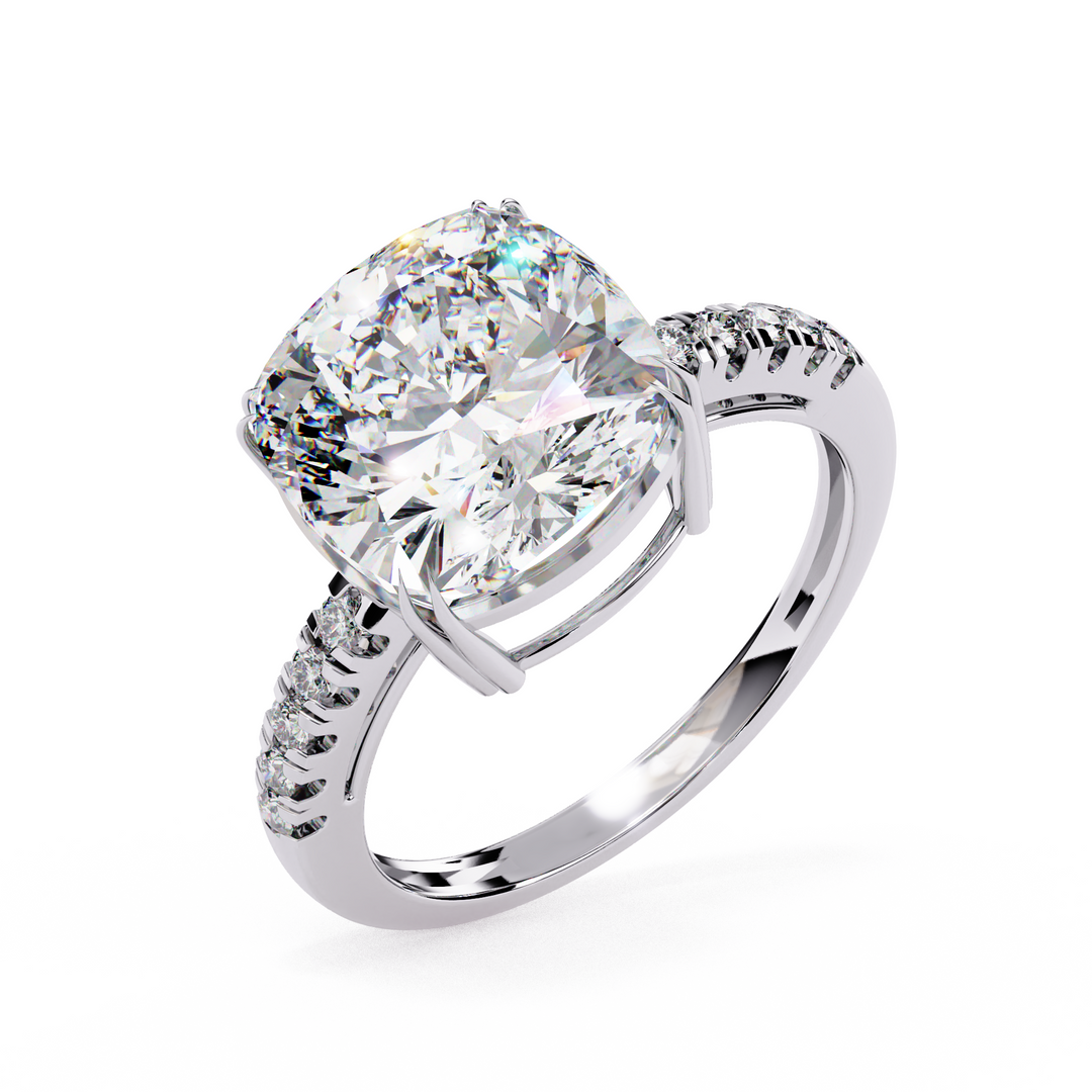 3.50 Carat Brilliant Round Cut Lab Grown Diamond Ring – VVS2, E Color | Round Diamond Accents in 18K Gold