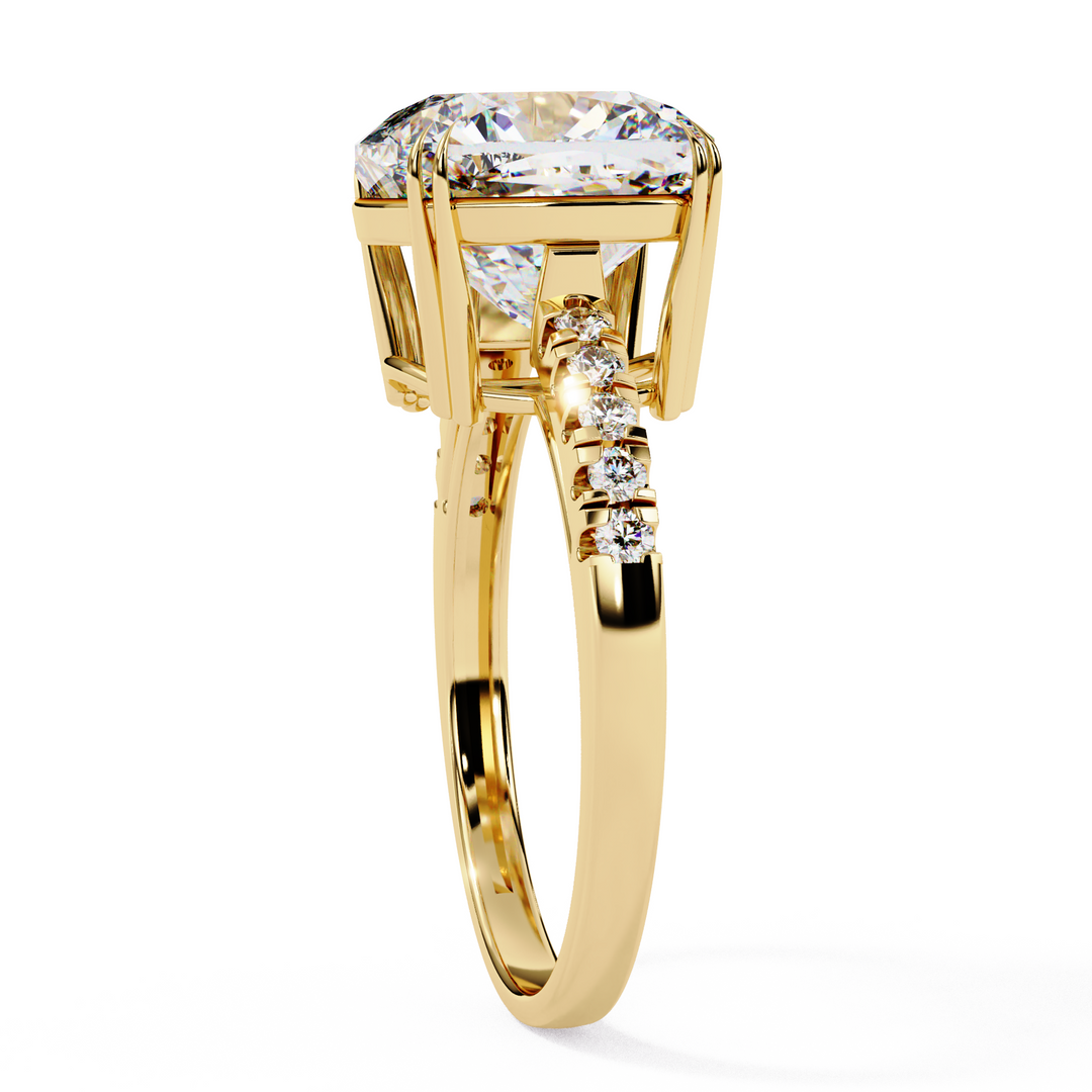3.50 Carat Brilliant Round Cut Lab Grown Diamond Ring – VVS2, E Color | Round Diamond Accents in 18K Gold