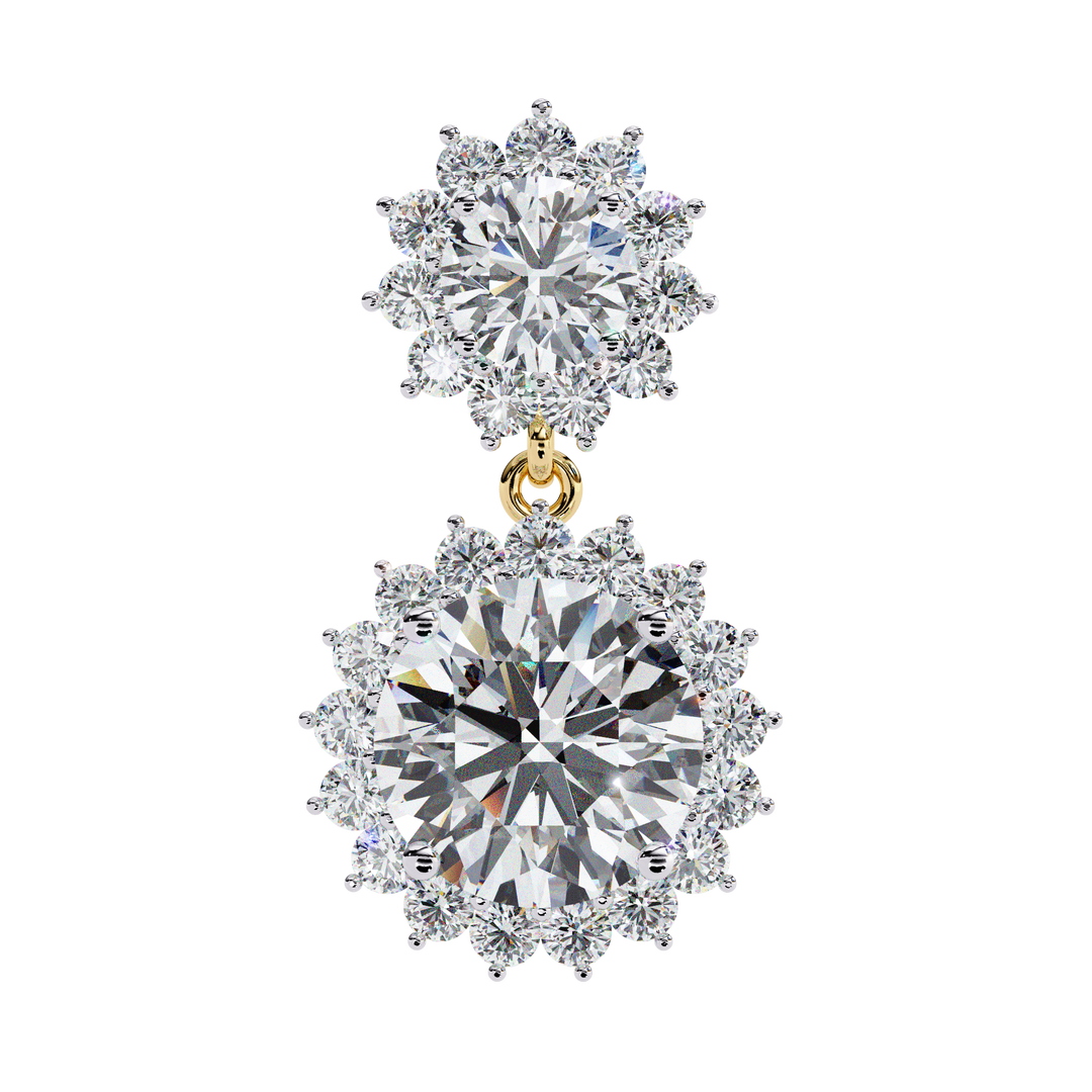Celestial Bloom Lab Diamond Drop Earrings | VVS–VS D-E-F Diamond Halo Design