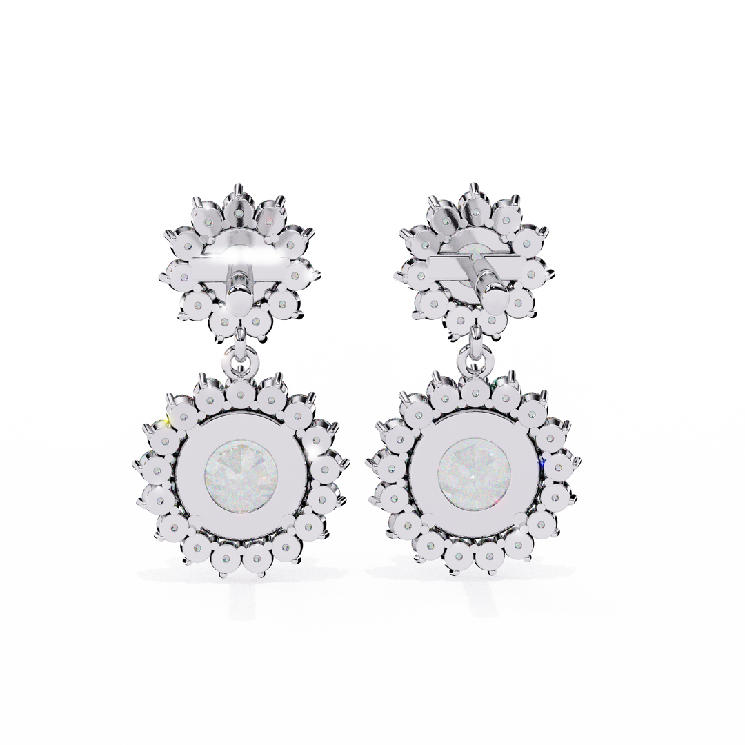 Celestial Bloom Lab Diamond Drop Earrings | VVS–VS D-E-F Diamond Halo Design