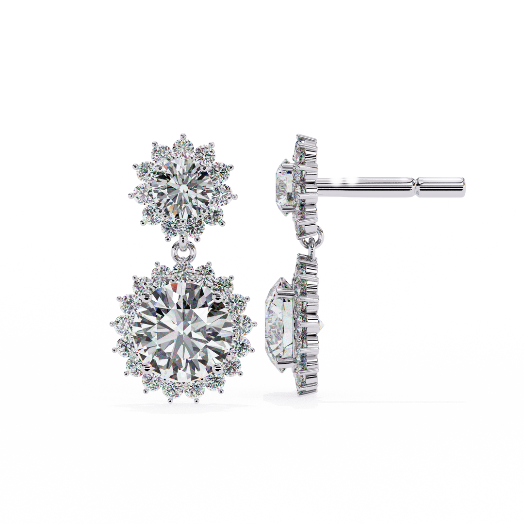 Celestial Bloom Lab Diamond Drop Earrings | VVS–VS D-E-F Diamond Halo Design