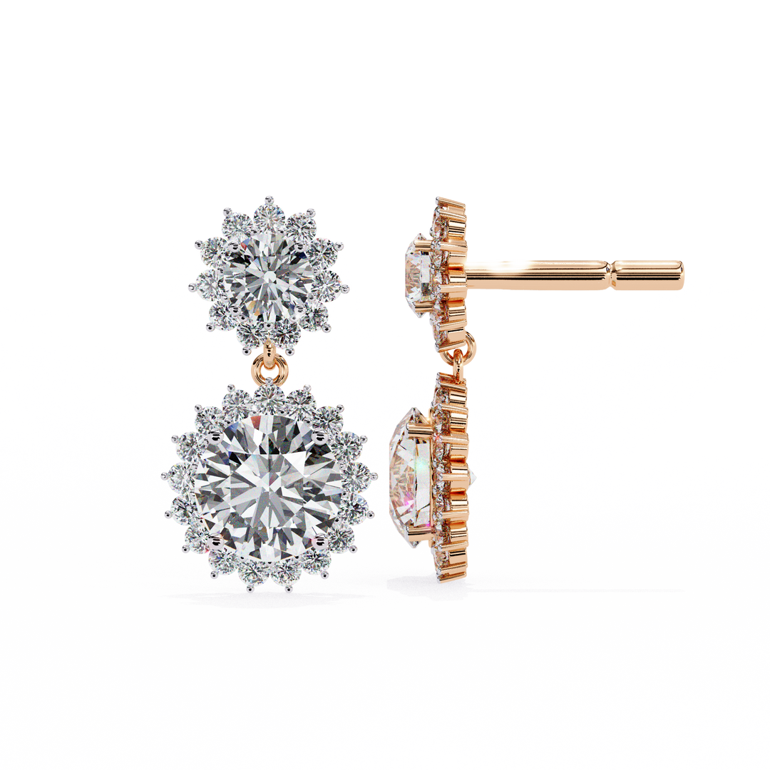 Celestial Bloom Lab Diamond Drop Earrings | VVS–VS D-E-F Diamond Halo Design