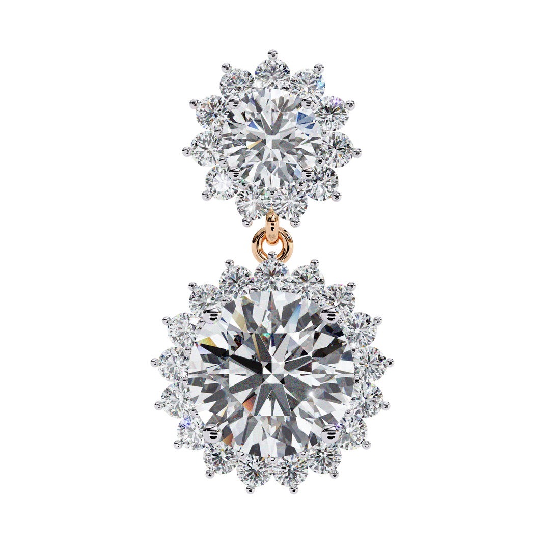 Celestial Bloom Lab Diamond Drop Earrings | VVS–VS D-E-F Diamond Halo Design