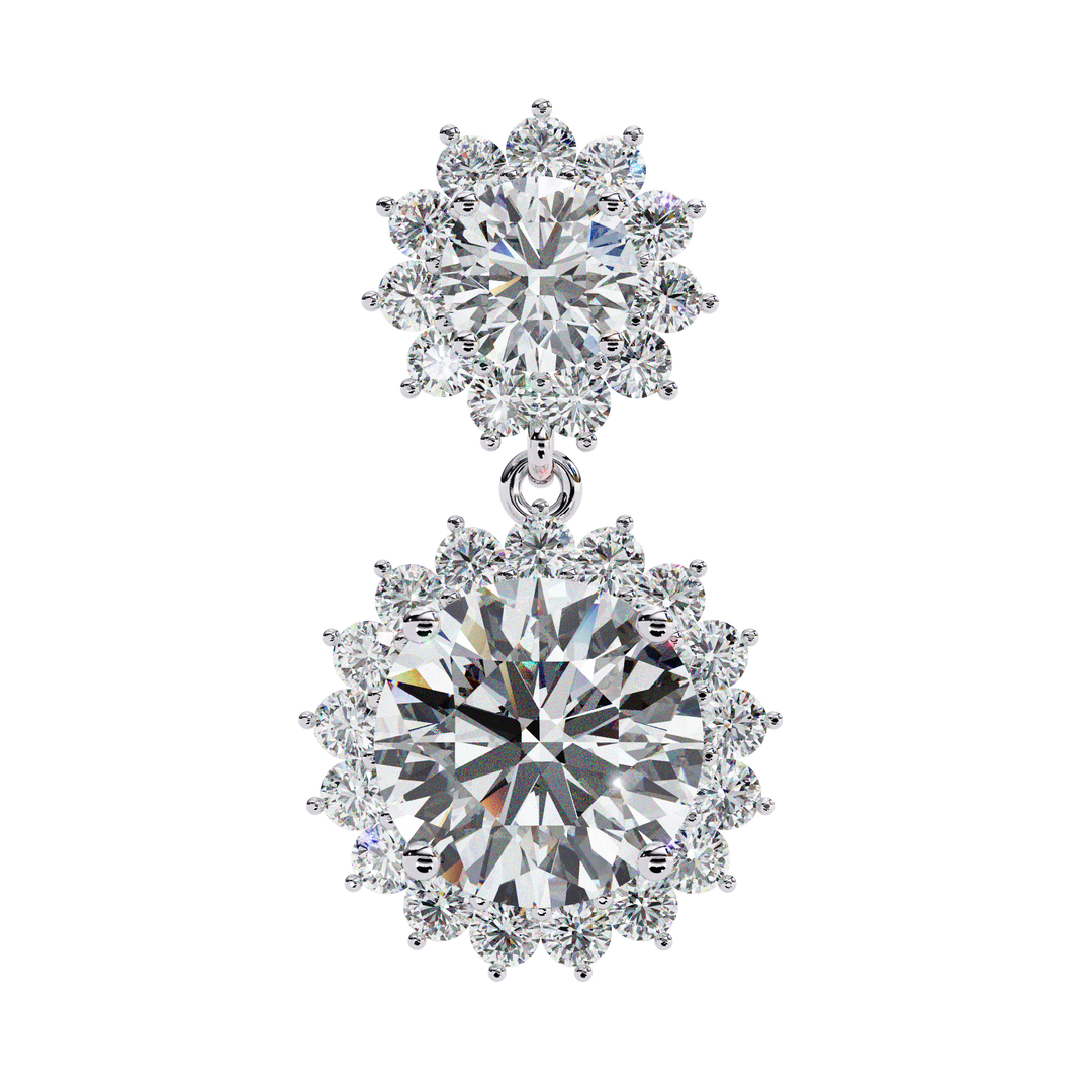 Celestial Bloom Lab Diamond Drop Earrings | VVS–VS D-E-F Diamond Halo Design