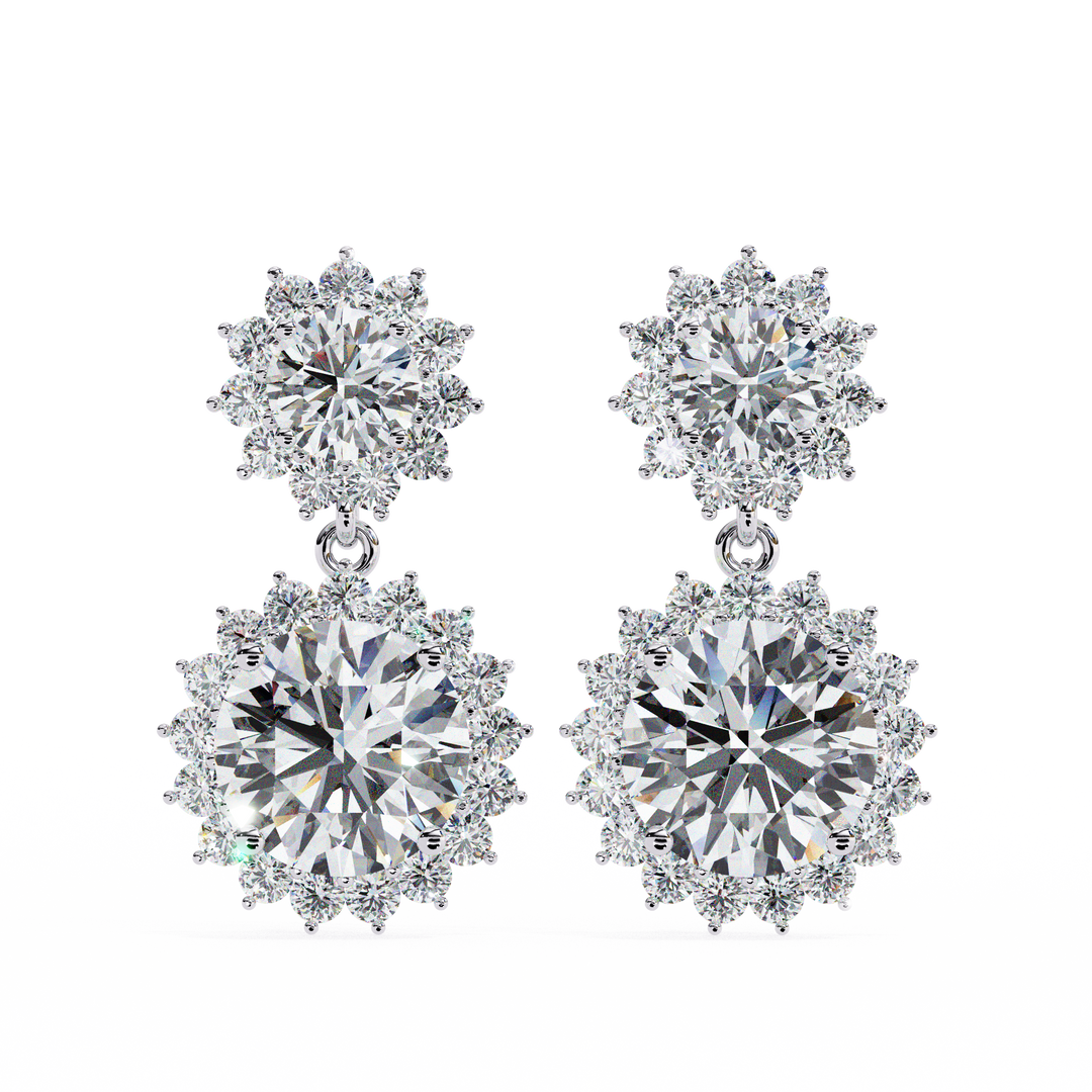 Celestial Bloom Lab Diamond Drop Earrings | VVS–VS D-E-F Diamond Halo Design
