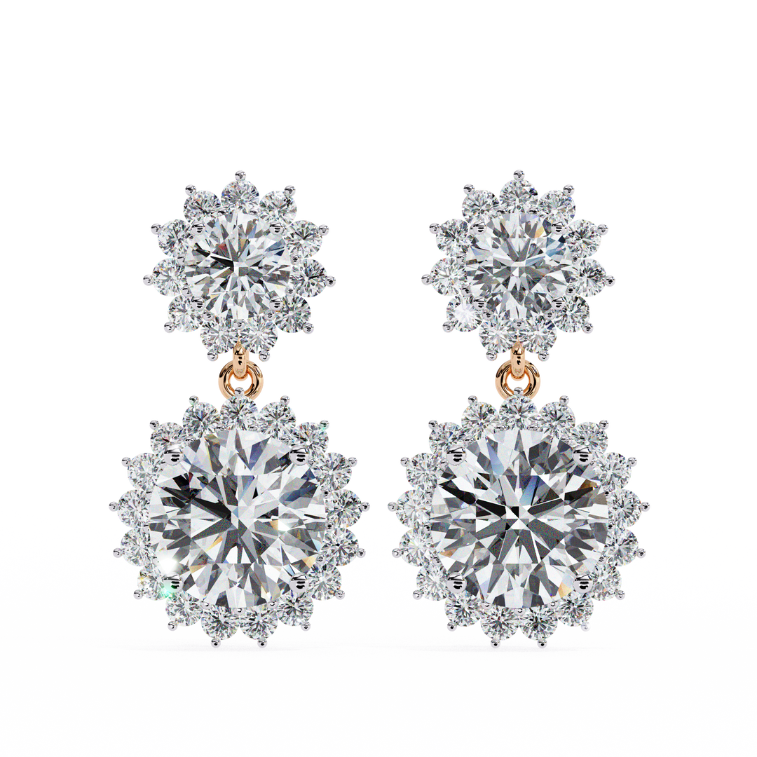 Celestial Bloom Lab Diamond Drop Earrings | VVS–VS D-E-F Diamond Halo Design