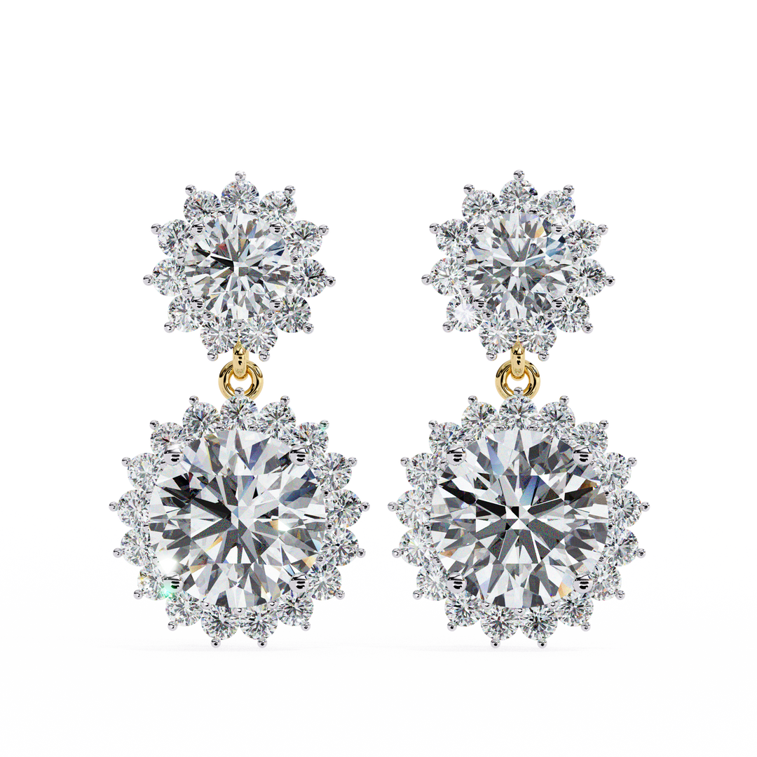 Celestial Bloom Lab Diamond Drop Earrings | VVS–VS D-E-F Diamond Halo Design