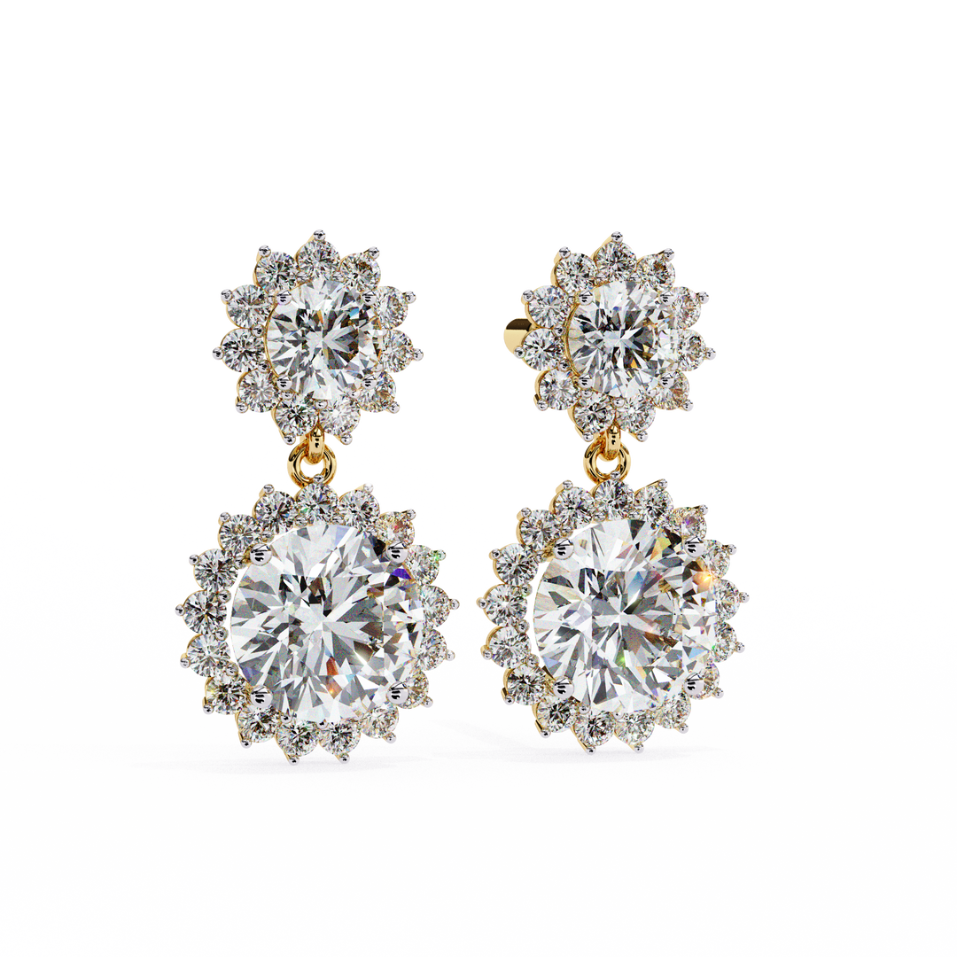 Celestial Bloom Lab Diamond Drop Earrings | VVS–VS D-E-F Diamond Halo Design