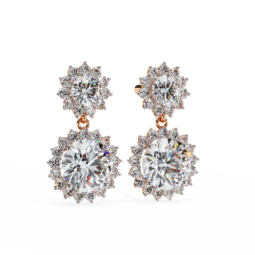 Celestial Bloom Lab Diamond Drop Earrings | VVS–VS D-E-F Diamond Halo Design