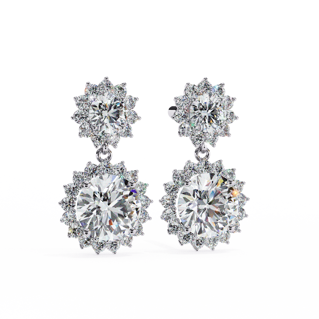 Celestial Bloom Lab Diamond Drop Earrings | VVS–VS D-E-F Diamond Halo Design