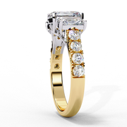 Radiant Cut Three-Stone Diamond Engagement Ring in 18K Gold with Pavé Accents
