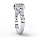 Load image into Gallery viewer, Radiant Cut Three-Stone Diamond Engagement Ring in 18K Gold with Pavé Accents