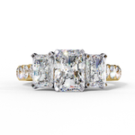 Load image into Gallery viewer, Radiant Cut Three-Stone Diamond Engagement Ring in 18K Gold with Pavé Accents
