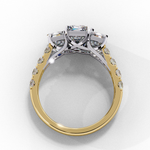 Load image into Gallery viewer, Radiant Cut Three-Stone Diamond Engagement Ring in 18K Gold with Pavé Accents