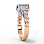 Load image into Gallery viewer, Radiant Cut Three-Stone Diamond Engagement Ring in 18K Gold with Pavé Accents