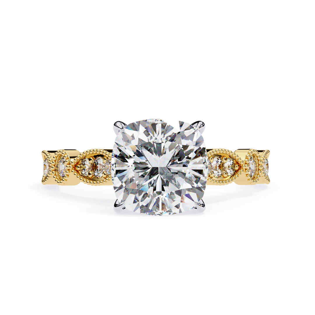 2.50CT Cushion Cut Lab Diamond Engagement Ring in 18K Gold | VVS2 Clarity | F Color
