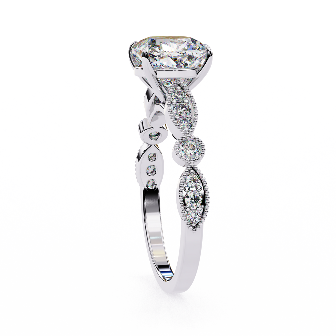 2.50CT Cushion Cut Lab Diamond Engagement Ring in 18K Gold | VVS2 Clarity | F Color