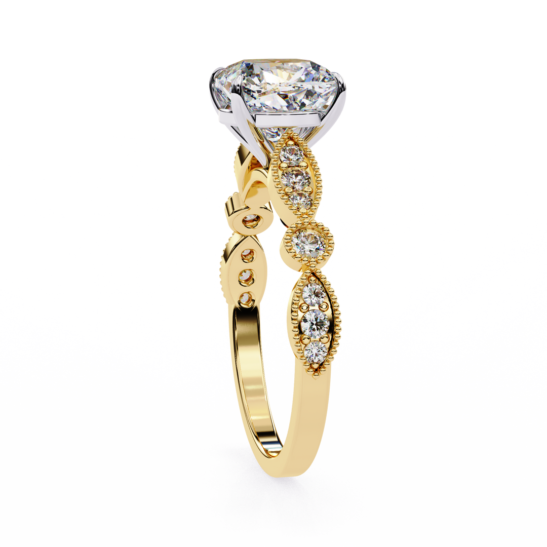 2.50CT Cushion Cut Lab Diamond Engagement Ring in 18K Gold | VVS2 Clarity | F Color