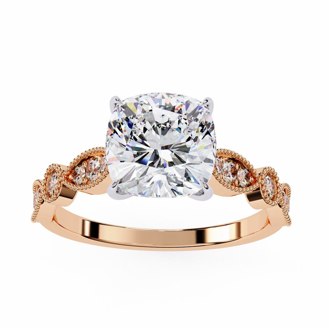 2.50CT Cushion Cut Lab Diamond Engagement Ring in 18K Gold | VVS2 Clarity | F Color